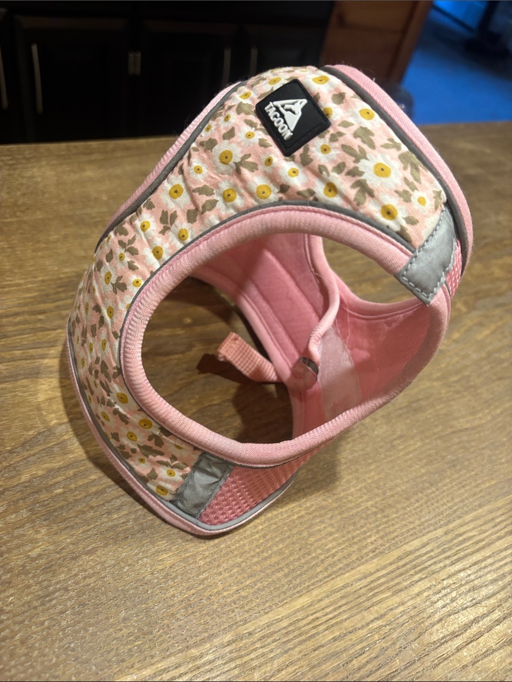Pink Floral Padded Dog Harness Vest with Yellow Daisy Print
